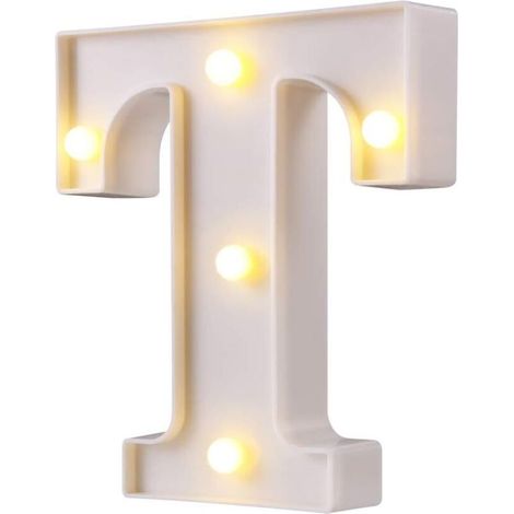 LED Chapiteau Lettre Lumières 26 Alphabet Lettres Lumineuses Signes Parfait pour la Décoration De Bar De Fête De Mariage (T Blanc)-Fei Yu (1/5)