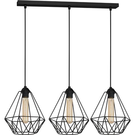 Suspension noire loft barre 3 cages E27 Basket Luminex