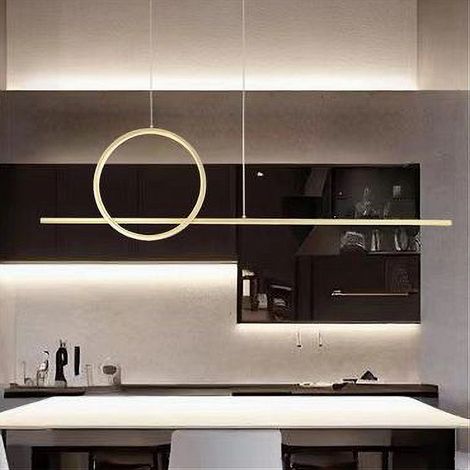 TRADE SHOP - Lampadario A Sospensione Led 48w Design Cerchio Linea Oro Ip20 Cucina Luce 4000k 33573 -