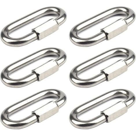 6 Pièces Mousqueton a Vis M8 Maillon Rapide en Acier Inoxydable 304 Mousqueton à Verrouillage avec Capuchon à Vis Bague de Connexion pour Connecter de Cordes Chaînes Gréement