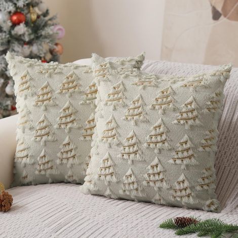 housses de coussin Noël crème taie d'oreiller décorative style bohème pour canapé 50 x 50 cm (1/5)