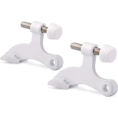 2 Pack Hinge Pin Door Stopper Brushed Satin Nickel - Adjustable Heavy Duty Hinge Pin Door Stop with White Rubber Bumper Tips，White (1/5)