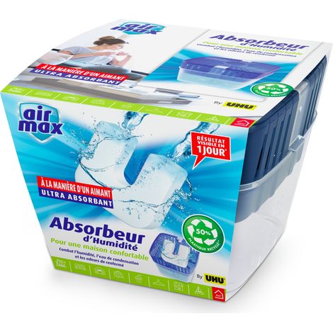 Déshumidificateur UHU Air max magnet 450g – Recharge ultra-absorbante incluse – Absorbeur d'humidité silencieux pour espaces confinés