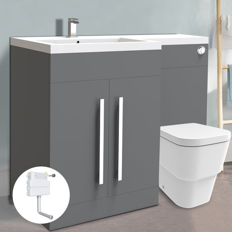 Bathroom Grey L Shape Vanity Unit LH Left Hand with Basin Sink and BTW Toilet (1/5)