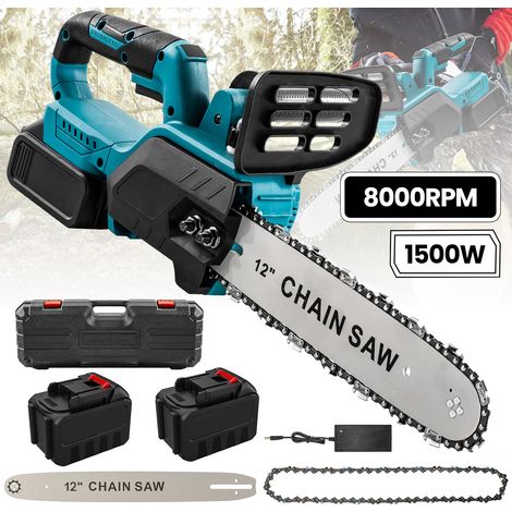 Scie à chaîne sans fil de 12 pouces, scie à chaîne sans balais, puissance 1500W - tension 21v - vitesse 8000rpm, livré avec deux batteries un chargeur, peut être utilisé pour couper le bois, couper le (1/5)