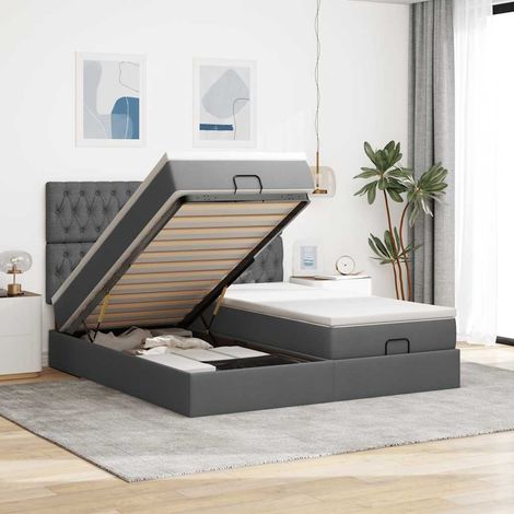 Ottoman-Bett mit Matratzen & LEDs Dunkelgrau 180x200 cm Stoff
