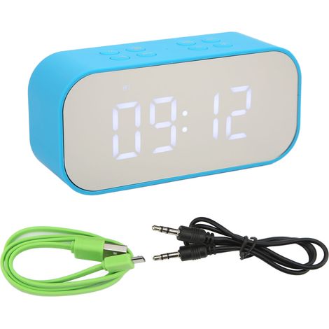 Réveil électronique intelligent à réduction de bruit avec miroir de 45 mm, deux haut-parleurs, double alarme numérique, bleu.