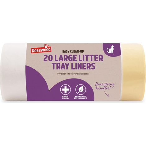 Grand bac à litière – Rouleau de 20 sacs de litière pour chat avec poignées à cordon de serrage – Facile à nettoyer, s'adapte à la plupart des bacs – Élimination sans désordre des déchets (1/5)