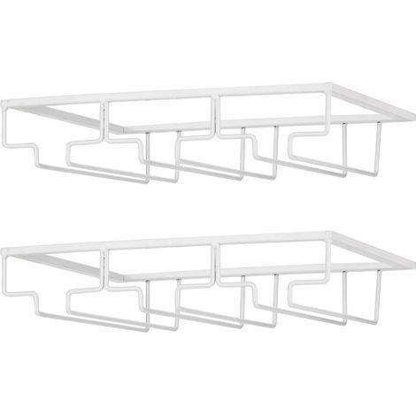2 supports métalliques pour verres à vin installables sous un placard, blanc (1/5)