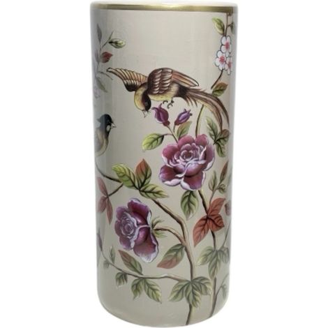 18" Umbrella Stand - Birds with Roses and Flowers Design - Cream - Ceramic - L20 x W20 x H46 cm