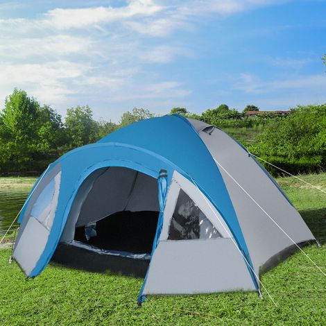 Gris Bleu 250x300x130 cm - Tente pour 3-4 personnes doté de Windows 2 poches et sac de transport et