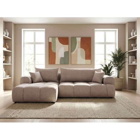 Canapé d'angle Gauche MILANO - 4 places - Canape Convertible avec Coffre - Tissu Chenille Tressé - Gris-marron (1/5)
