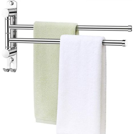 Porte-Serviettes Salle de Bain avec 2 Barres 180°Rotatives Sèche-Serviettes en Acier Inoxydable SUS304 Porte Serviette Murale Sèche-Serviettes pour Salle de Bain (1/5)