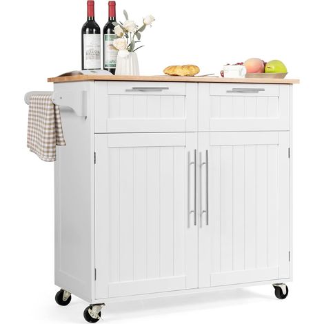 Goplus – Desserte de cuisine à roulettes en bois – 3 niveaux réglables – 2 tiroirs – Porte-serviettes – Dimensions 94 x 45 x 94,5 cm – Blanc (1/5)
