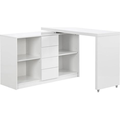 Bureau extensible avec plateau pivotant 360° - MDF - Blanc laqué - PAVELO