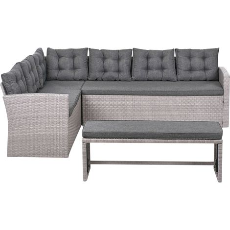 8-Sitzer Ecksofa mit Bank Rattan grau VITERBO