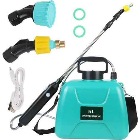 Elektrisches Sprühgerät, wiederaufladbare Teleskop-Sprühpistole mit 2 Düsen, 2400-mAh-Akku, Weithalskappe, zur Sprühreinigung von Gartenpflanzen (5 l)