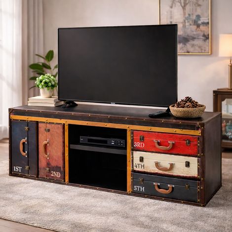 Meuble TV valise 2 portes 3 tiroirs multicolore - VAULT (1/3)