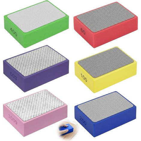 Set De 6 Pièces Cale A Poncer Manuel, Cale À Poncer, Pad de Ponçage Diamant Bloc Diamant, Pads de Polissage pour Pierre Céramique Carreaux Verre, 60, 100, 200, 400, 600, 1000 (1/5)