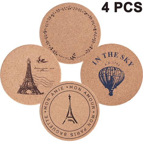 Sous-plat En Liège - 4 Pièces Ronds 19 cm De Diamètre 1 cm D'épaisseur - Pour Plats Chauds Verres Pots De Plantes (1/5)