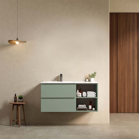 Mobile bagno sospeso 100 cm Verde Salvia Lavabo a Sinistra in Ceramica Senza Specchio - Fiji Paint Plus (1/4)