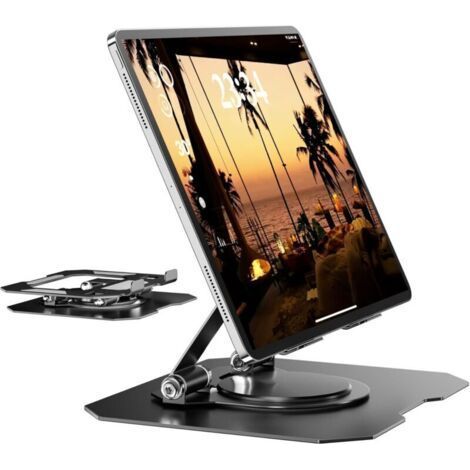(Black) 360° Rotatable Tablet Holder, Adjustable and Foldable Tablet Holder Multi-Angle Sand Cooling Desk Tablet Holder Compatible with 4 to 12.9'' iPhone iPad (1/5)