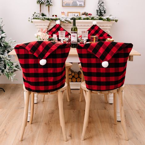 Nouvelle housse de chaise décorative de Noël à carreaux rouges et noirs et pompons blancs, 6248CM.