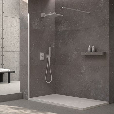 Mampara de ducha fija Walk In 80x195 Blanco Cristal templado antical transparente 8mm (1/5)