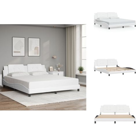 Cadre de lit sans matelas blanc 180x200 cm similicuir - Lit Plateforme - Lit Double - Cadre De Lit - Literie - Meubles De Chambre (1/5)