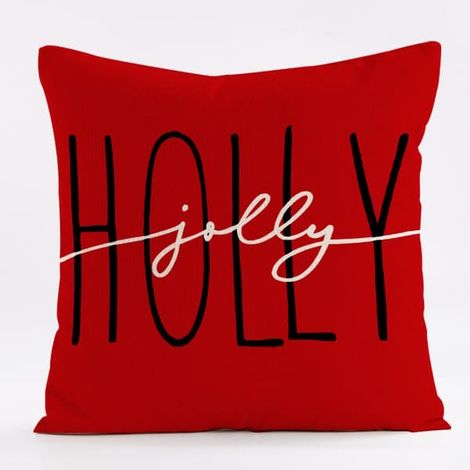 Taie d'oreiller de Noël 45 x 45 cm, motif houx et décoration de Noël champêtre, idéale pour la maison ou le canapé. (1/4)