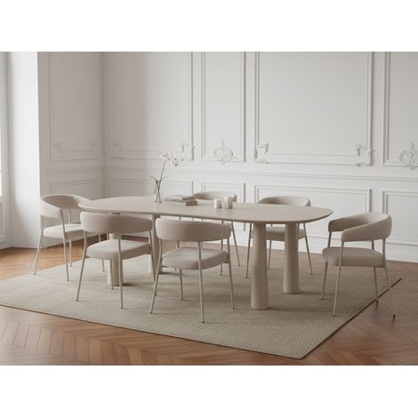 BOBOCHIC - Ensemble SASHA avec table à manger ovale 220 cm + chaises ROSA tissu velours beige (1/5)