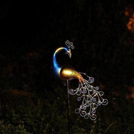 Dekorative Solar-Gartenleuchten aus Metall, wasserdichte Pfauen-förmige Erdspieße für den Außenbereich (1/5)