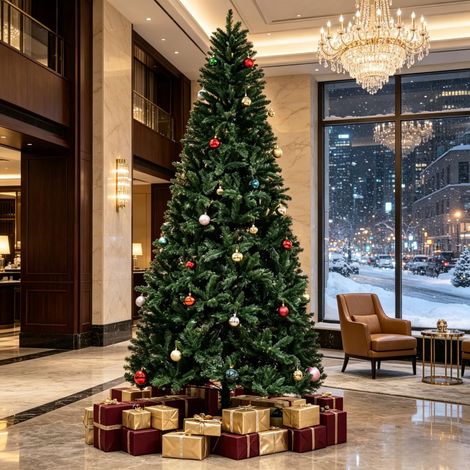 Sapin de Noël artificiel Nordmann de 240 cm de hauteur, 1499 branches avec aiguilles imitatives réalistes, grand aspect naturel, faux sapin vert (arbre uniquement) (1/4)