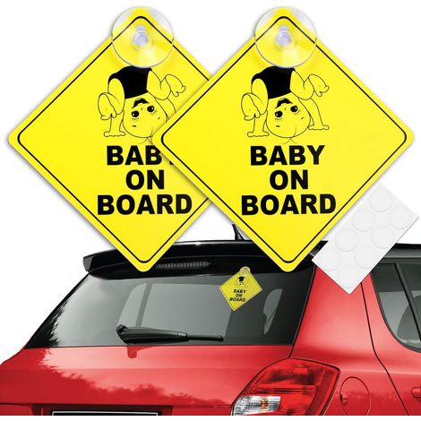 Lot de 2 autocollants « Bébé à bord » pour voiture, autocollants amovibles pour vitre de voiture avec ventouses, sensibilisation à la sécurité des bébés (1/5)