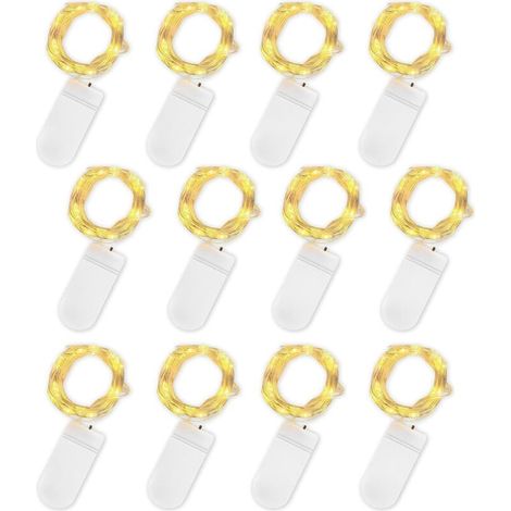 Guirlande Lumineuse à Piles, Lot de 12 Pièce Fée Chaîne Lumières 2m 20 LEDs Guirlande en Cuivre Étanche pour Décoration Anniversaire, Fête, Mariage, Pelouse (Blanc Chaud) [Classe énergétique A] (1/5)