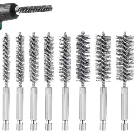8 Pièces - Brosse Cylindrique - Accessoire Perceuse - Nettoyage Rouille Et Saleté - Pour Tuyaux Et Surfaces Métalliques - Argenté - 8mm À 19mm (1/5)