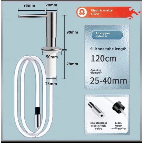 Distributeur de savon pour évier de cuisine (Marque Argent) avec plateau, crochet et tube d'extension. Distributeur de savon liquide vaisselle et détergent. (1/5)