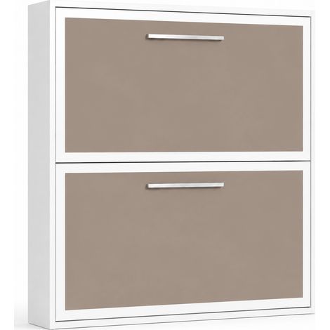 Lit escamotable horizontal superposé MELINA - Cadre métallique blanc Sans matelas Blanc-90x180-Cadre Blanc-Façade Taupe (1/5)