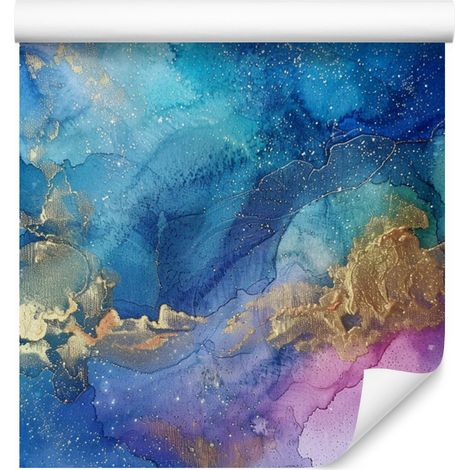 Papier peint bleu encre, turquoise et violet pour salon et chambre 50x1000 cm (1/5)