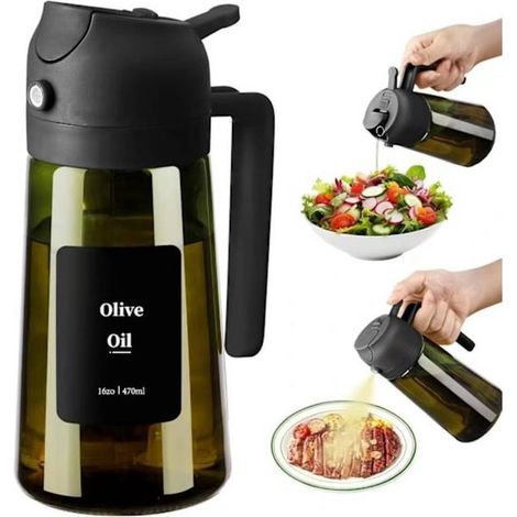 Pulverizador y dispensador de aceite – 470 ml, vidrio resistente a la luz, apto para cocina, freidora de aire, ensaladas y barbacoa. (1/5)