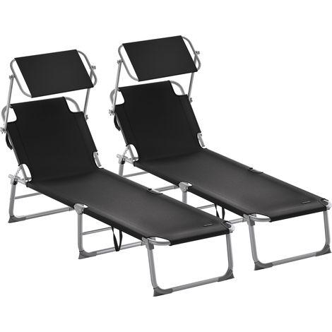 CASARIA® Lettino Prendisole Pieghevole 195x60x30cm Acciaio Resistente Carico Max 150kg Tettuccio Parasole 2x antracite