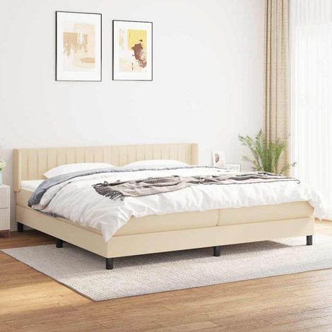 Cama box spring con colchón tela color crema 200x200 cm (1/5)