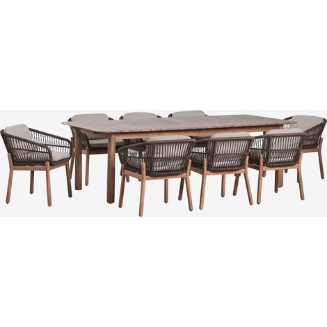 SKLUM Rechteckiger ausziehbarer Esstisch Duala 250-310x105 cm und 8 Esszimmerstühle aus Akazienholz und geflochtener Karvia-Schnur              Akazie Braun                     