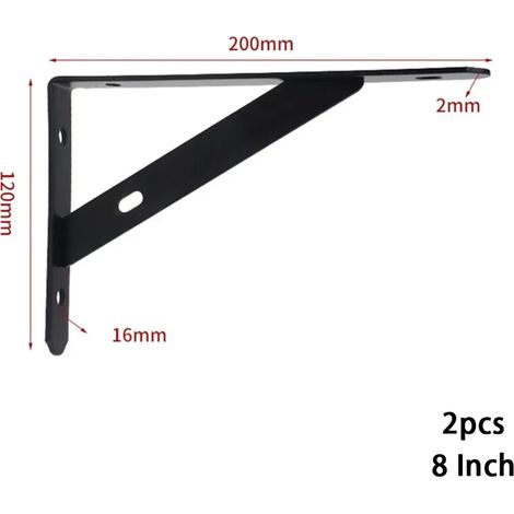 (Noir 8 pouces - FR) 2 supports d'angle triangulaires pliables et réglables pour fixation murale, support pour banc, table, étagère, meubles, support lourd (1/5)