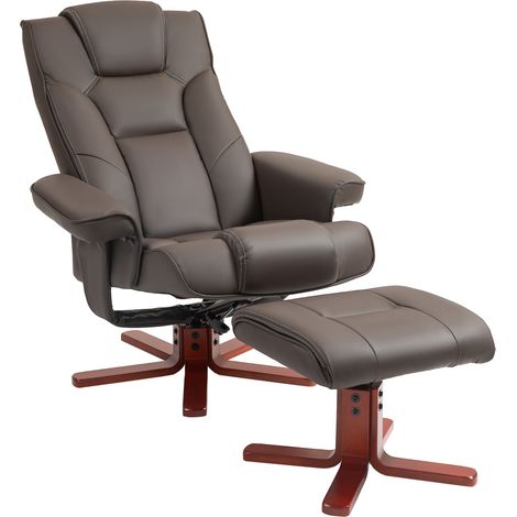 Sillón reclinable con reposapiés sillón de salón con tapizado en PU y estructura de madera carga 150 kg butaca para dormitorio sala de estar marrón (1/5)