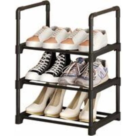 Petit meuble à chaussures, petit meuble à chaussures en métal à 3 niveaux, Étagères à chaussures étroite pour petit espace, Étagères à chaussures solide pour le placard, l'entrée, le couloir et le sal (1/5)