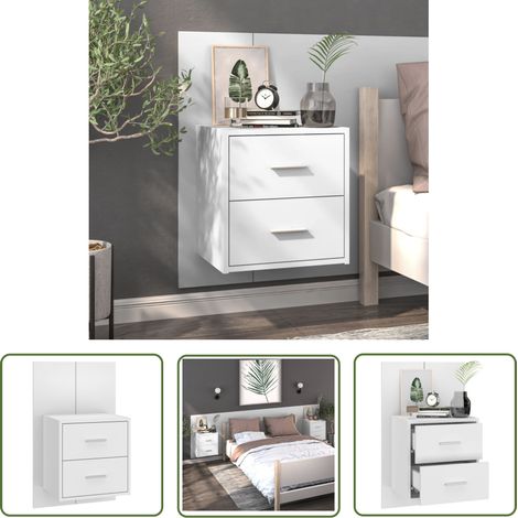The Living Store Wand-Nachttisch Hochglanz-Weiß - Wandregal - Nachtschränkchen - Wohnzimmer Dekoration - Holzwerkstoff Möbel - Weißer Nachttisch (1/5)