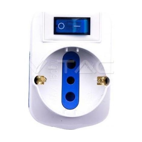 Adaptador de regleta V-TAC con 2 enchufes, 1 frontal y enchufe con interruptor Schuko de 16 A