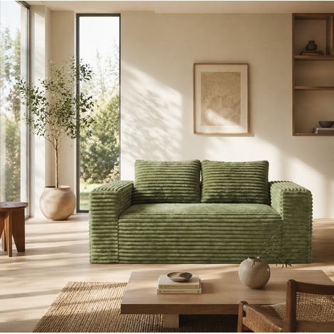 Modernes Bodensofa für Kleine Räume, Hochdichter Schaumstoff, Ohne Montage, Weicher Bezug aus Cord Grün (1/5)