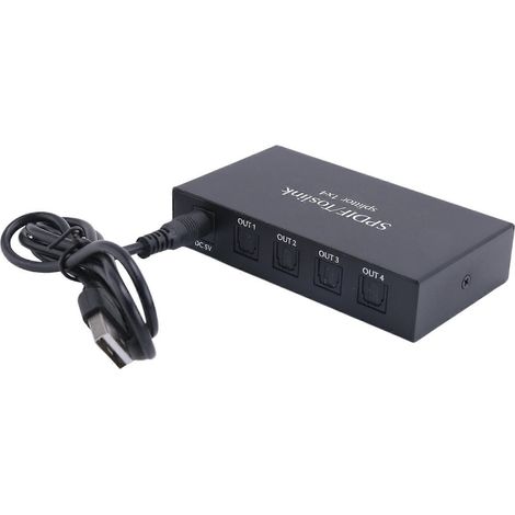 Répartiteur audio numérique à fibre optique 1x4, répartiteur audio numérique SPDIF à fibre optique, 1 entrée, 4 sorties, alliage d'aluminium (1/5)